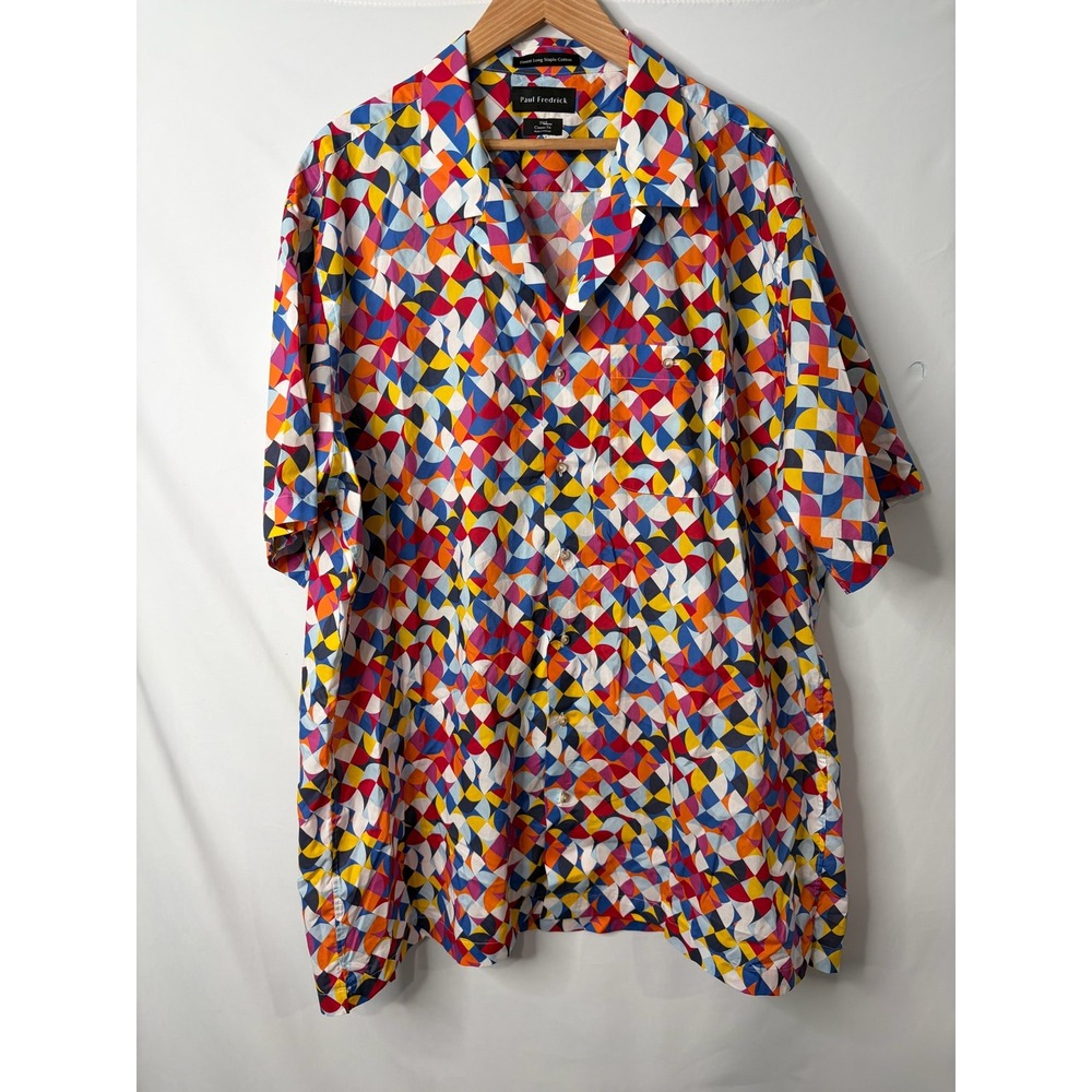 Paul Fredrick Mens 3XLT Geometric Mosaic Print Cotton Camp Shirt Multi-Color